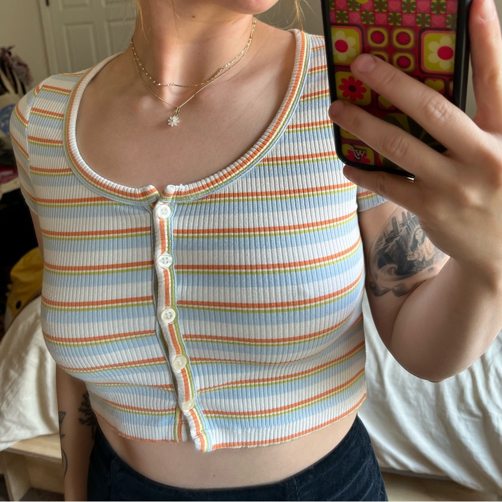 UO Comfy, Tight, Cropped Button-Up Tee